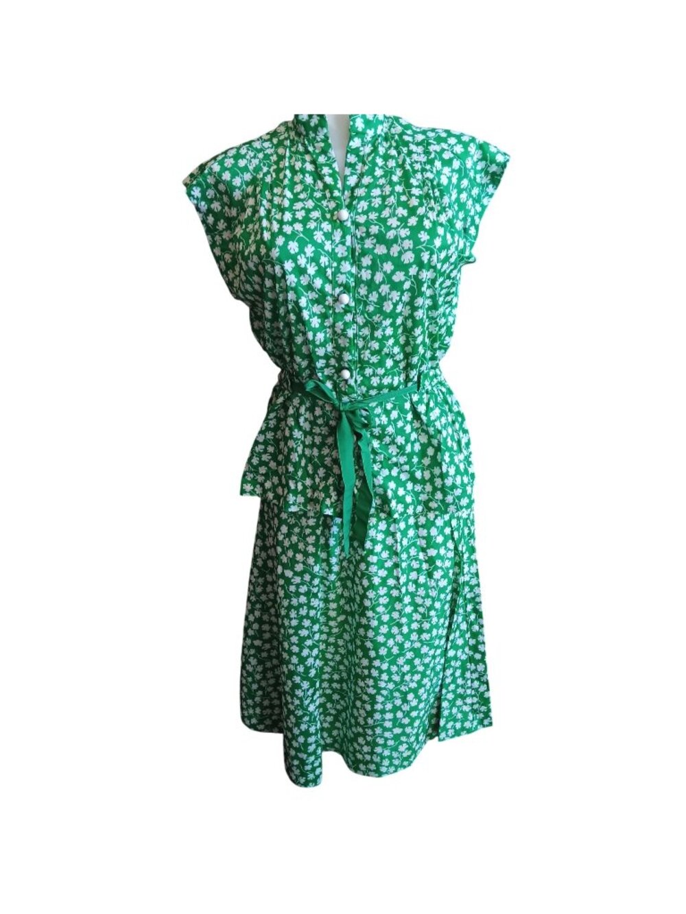12 True Vintage Dress 1970s Green Set Dress Skirt Top Shamrock Clover 1970's - Picture 2 of 9